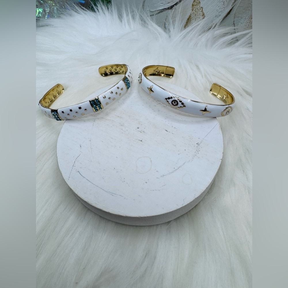 Stainless Steel Gold And White Cuffs Statement Bracelets